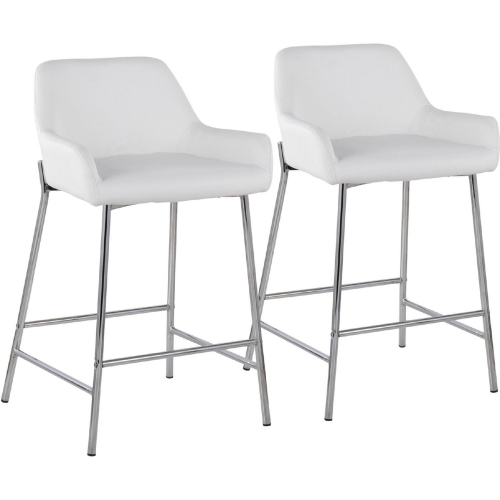 Daniella 24" Counter Stool in White Leatherette & Chrome Metal (Set of 2)